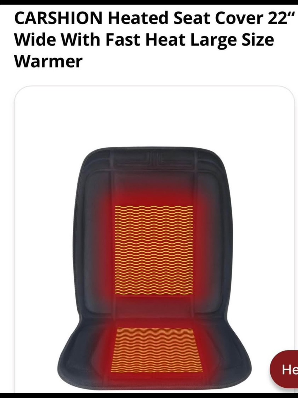 CARSHION Heated Seat Cover - Black with Red Heating Zones